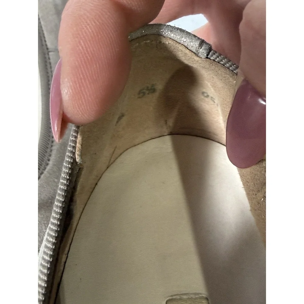 Paul‎ Green Suede Ballet Flats Taupe Shimmer Bow Slip On Shoes Women's